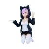 Mascot Costumes 11.5cm Anime Figure Re:life in A Different World From Zero Rem and Ram Kneeling Cat Pullover Coat Model Dolls Toy Gift Collect