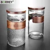 Tumblers BORREY High Boron Silicon Crescent Tea Cup wood Cover Frosted Glass Transparent Water Bottle With Filter Office Drinkware 231013