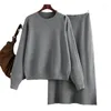 Women's Two Piece Pants Winter Loose Casual Pant Set Full Sleeves Grey Sweater Pullovers And Trousers 2 Pieces Clothing Suits