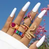 Wedding Rings Colored Crystal Knuckle Ring Set For Women Silver Color Snake Shaped Heart Finger Female Boho Jewelry Accessories