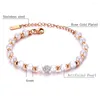 Bracelets à maillons KONGMOON perles de perles artificielles couleur or Rose cadeau mère femmes bijoux en acier inoxydable chaîne à billes Bracelet de perles