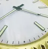 豪華な壁時計メタルファッションゴールデンウォールクロックブリーフアート大きな時計リビングルームサイレントクォーツリロジデレロイドホームデコレーションラミナス13.5インチ