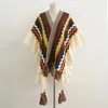 Платки WeHelloEthnic Style Poncho Capes Женская мода в полоску Красочные вязаные негабаритные женские шаль с бахромой в богемном стиле 231012