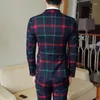 Herenpakken Rode Plaid Voor (Jas Vest Broek) 2023 Party Bruiloft Mannen Kostuum Mariage Homme Check Mannelijke Pak Britse Stijl