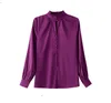 Różowe bluzki dla kobiet designerskich rękawów Latarnia vintage satynowa bluzka biuro damskie wszechstronne solidne topy 2023 jesień zimowe eleganckie marki