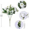 Fleurs séchées 10 têtes fleur artificielle soie Rose blanc feuilles d'eucalyptus pivoine Bouquet fausse fleur pour Table de mariage Vase de fête décor à la maison 231013