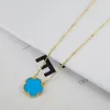 Pendant Necklaces 15MM Luxury Natural Stone Creative Plum Blossom Plant Five Leaf Flower Necklace Color Preservation Electroplated Clover