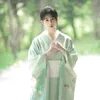 Etniska kläder japanska traditionella kvinnors långärmad kimono Vacker blå färg Klassisk yukata som utför klänning Cosplay Costume Po Wear