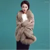 Scarves Luxury Women's Genuine Raccoon Fur Cape Trim Wedding Shawl Autumn Winter Fluffy Wraps Wool Poncho