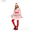 테마 의상 애니메이션 코스프레 그린 엘프와 Xmas Santa Claus Pink Suit Cosplay Opfit Christmas Carnival Fancy Party Dress New Yearl231013