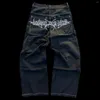 Jeans pour hommes Y2K Harajuku rétro crâne graphique Baggy pantalon noir hommes punk rock hip hop gothique pantalon large jambe streetwear