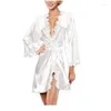 Robes décontractées de base Robes décontractées Y Chemise de nuit Lingerie Dentelle Travail Chemise de nuit Femmes Soie Kimono Ceinture Robe de bain Vêtements de nuit Vêtements de nuit C Ot9Tj