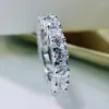 Pierścienie klastrowe Spring Qiaoer Przyjazd 925 Srebrny srebrny 4 mm Asscher Cut Symulowany moissanite Ring Pierścień Dziewczynki