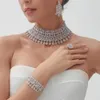 Ensembles de bijoux de mariage Ensemble de luxe pour femmes Zircon Cristal Collier Boucle d'oreille Bracelet Bague Accessoires de fête Africain Dubaï Cadeau de mariée 231012