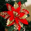 Decorative Flowers Artificial Xmas Gold Glitter Flower Head Poinsettia Christmas Tree Decor Year Party Home Decoration