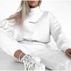 Women's Two Piece Pant Turtleneck Fleece Tracksuit Casual Letter Print Long Sleeve Tops And Sweatpants Suit 2023 Winter Thick Warm Set 231012