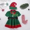 Costume à thème 2022 Green Elf Girls Christmas Come Festival Santa Clause pour les filles Nouvel An Vêtements pour enfants Déguisement Robe de fête de Noël T231013