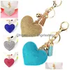 Keychains & Lanyards Gold Crystal Heart Keychain Tassel Charm Carabiner Key Rings Holder Bag Hangs Fashion Jewelry Will And Sandy Drop Dhnzg