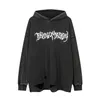 Broken Holes Hooded Hoodie Oversized Hip Hop Couple Black Hoodies Wash Vintage Bomb Streetwear Hoodie for Men