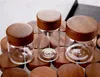 glass bottle jar with screw wooden cover acacia lid 50ml 80ml 100ml for coffe tea herb power spice kitchen food container storage