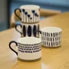 Mugs Unique Handpainted Underglaze Ceramic Black and White Coffee Mug 500ml Large Breakfast Milk Tea Cups Kitchen Drinkware Gift 231013