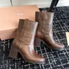 Najwyższej jakości Cowskin Vintage Brown Chunky Obcase Botts Slip na środkowej pięcie botki modowe luksusowe designerskie buty kobiety