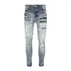 Designer nieuwe jeans heren skinny kleur broek lange hippie sticker borduurwerk slanke denim rechte straat broek groothandel herenbroek 28-40