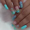 False Nails Blue Green Farterfly Nail Art Square Love Design Fake FingerNails Full Cover Press på 24st 231013