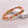 Bangle Bangle Natural Beads Beads Colorf Pavão Ágata Pulseira Vermelho Colorido Simples Namorada Estudante Jóias Pulseiras Dhq96