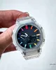 2100 Sports Quartz Digital Mens Watch lodowe wszystkie ręce mogą obsługiwać 8 kolorów LED Automatyczna ręka Ręka Ręka Wodoodporna Wodoodporna Światowy czas Pu Oak Rainbow Model