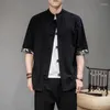 Magliette da uomo Camicia in cotone e lino Top Patchwork estivo Manica corta Camicetta ampia Uomo Taglie forti Harajuku Camisa cinese Masculina sociale