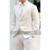 Abiti da uomo Avorio Bianco Matrimonio Uomo Set Custom Slim Fit Causale Blazer maschile Lino da spiaggia Giacca da smoking Pantaloni 2 pezzi Abbigliamento