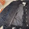Giacche da donna Cappotto in tweed con frange fatte a mano con frange piccole 2023 Autunno Donna Manica lunga in bianco e nero con nappa