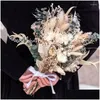 Fiori decorativi Bouquet da sposa secchi per la sposa Fleur Mariag Bouquet da damigella d'onore Disposizione in vaso di eucalipto Bohe Home Dhmse