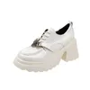 Dress Shoes Women's Height-raising Platform Small Leather White Lockbuckle Square Buckle Jk Lace-up Single Shoe Loafers