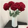 Декоративные цветы 1 шт. вязаный цветок розы поддельный букет украшение для свадебной вечеринки ручное вязание Cloghet тканый домашний стол Dhpjh