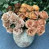 Dried Flowers Artificial Silk Rose Bouquet Romantic Wedding Bridal Bouquet Home Garden Desktop Flower Arrangement Photography Fake Flowers 231013