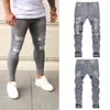 Mäns quiltade broderade jeans magra jeans rippade stretch denim byxor man elastisk midja lapptäcke jogging denim byxor h1228i