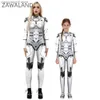 Temadräkt Zawaland Halloween Punk Skeleton 3D Digital Printing Parent-Child Cosplay Come Bodysuit Elastic Jumpsuit Zentai Suit T231013