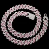Chains HipHop Pink Crystal 14MM Rhombus Prong Cuban Link Chain Necklace For Women Full Rhinestones Pave Iced Out JewelryChains247V