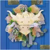 Decorative Flowers Cow Wreaths For Front Door Cattle Flower All Seasons Outdoor Indoors Garland Wall Dh6Nz