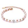 Bracelets à maillons KONGMOON perles de perles artificielles couleur or Rose cadeau mère femmes bijoux en acier inoxydable chaîne à billes Bracelet de perles