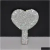 Kompakta speglar Kompakta speglar Luxury Diamond Hand Mirror Love Heart Handhandtag Makeup Cosmetic Beauty Tools Handheld Vanity Make DHXQV