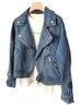 Kurtki damskie Ftlzz Spring Autumn Women Casual Moto Biker Kurtka dżinsowa Lady Vintage Loose Lapel Zipper Silny kolor Krótki kowboj