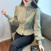 Kvinnor Bluses Women 2023 Fashion Crewneck Puffy Sleeve Stretch Poplin Shirt Vintage Elegant Chic Female White Tops