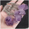 Nyckelringar Natural Stone Amethyst Keychain Rough Mineral Prov Single Crystal Irregar Key Ring Bag Hanging Jewelry Pendant Will och DHPCE