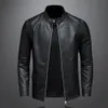 Cuir pour hommes Faux cuir printemps automne veste en cuir hommes col montant mince veste en cuir Pu mode Moto manteau causal hommes Moto Biker manteau en cuir 231013