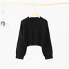 Frauenpullover Crop Top Pullover Frauen 2023 Herbst Oansatz Langarm Feste Beiläufige Weibliche Strickpullover Lose Allgleiches Einfache Dame Kurz