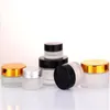 5g 10g Glass Jar Face Cream Bottle Cosmetic Empty Container with Black Silver Gold Lid and Inner Pad for Lotion Lip Balm Mjwrw
