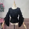 Blusas femininas vintage lolita camisas mulheres kawaii renda babados o-pescoço manga flare chiffon tops feminino doce elegante princesa vitoriana